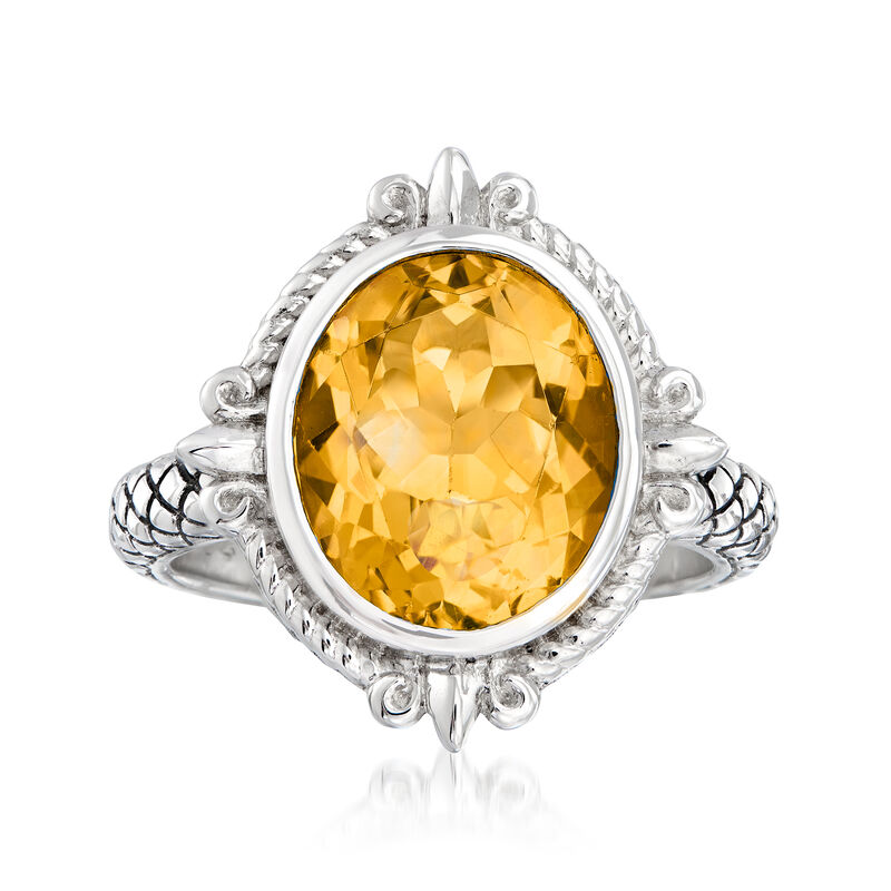 Andrea Candela &quot;Fleur De Lis&quot; 3.82 Carat Citrine Ring in Sterling Silver. Size 7 image number 0
