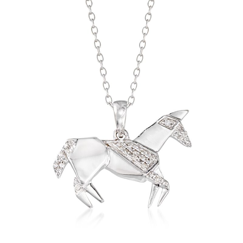 Sterling Silver Horse Pendant Necklace with Diamond Accents. 18&quot; image number 1