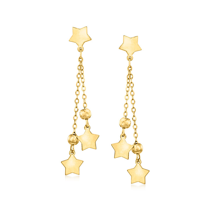 Italian 14kt Yellow Gold Star and Bead Drop Earrings image number 0