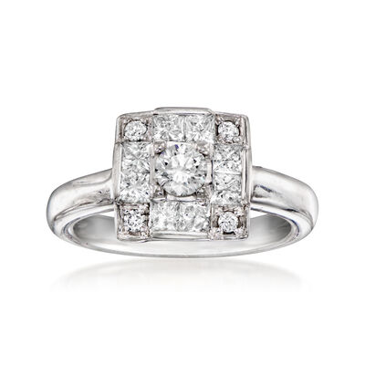 C. 1990 Vintage .94 ct. t.w. Diamond Square Cluster Ring in 14kt White Gold