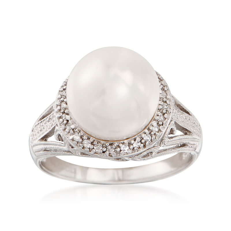 11-12mm Cultured Pearl and .20 ct. t.w. White Topaz Ring in Sterling Silver image number 0