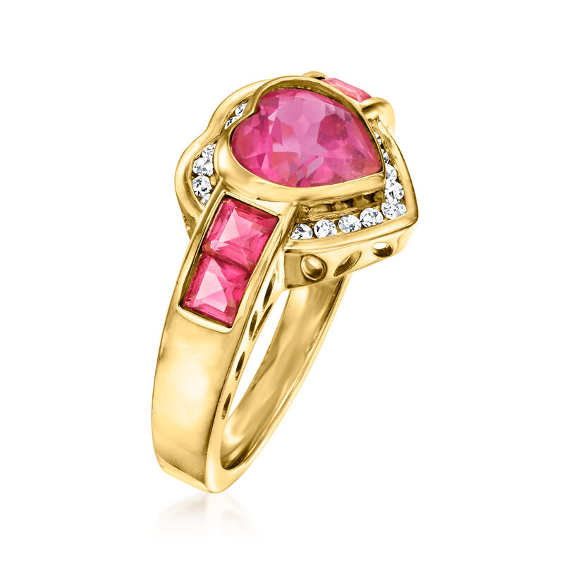 3.20 ct. t.w. Pink Topaz and .18 ct. t.w. Diamond Heart Ring in 18kt Gold Over Sterling image number 2