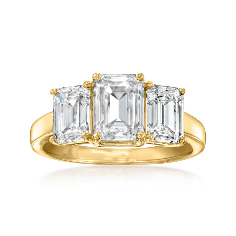 4.00 ct. t.w. Emerald-Cut Lab-Grown Diamond Three-Stone Ring in 14kt Yellow Gold. Size 7 image number 0