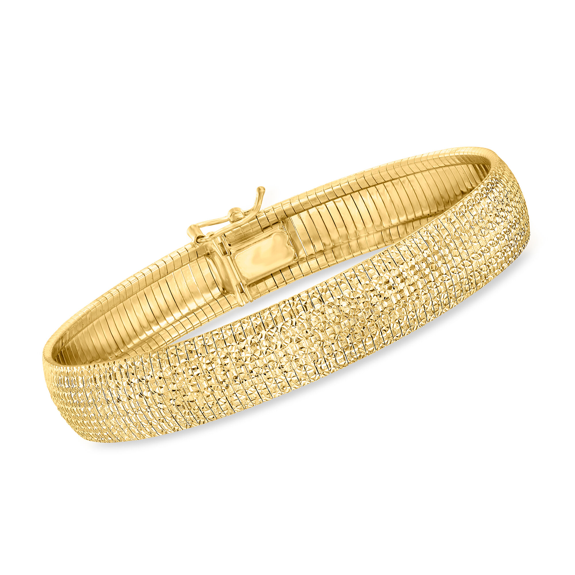 Ross Simons Italian 18kt Gold Over Textured Polished Omega Bracelet. 7