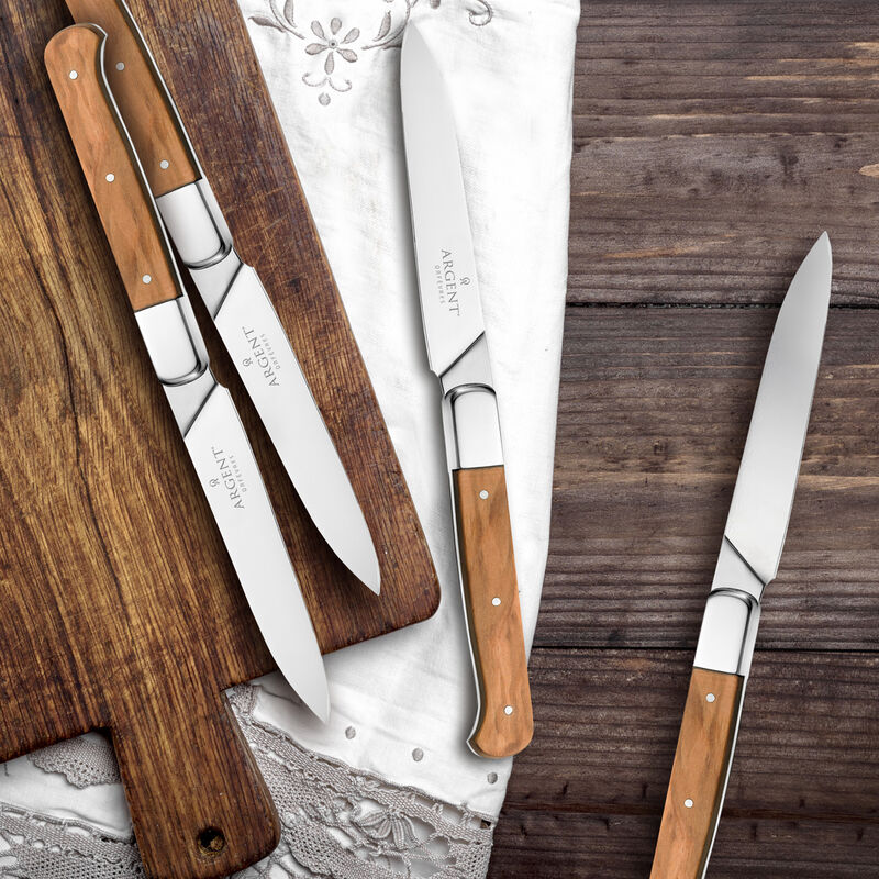 Argent Orfevres &quot;Lynden&quot; Olive Wood 4-pc. 18/10 Stainless Steel Steak Knife Set image number 2