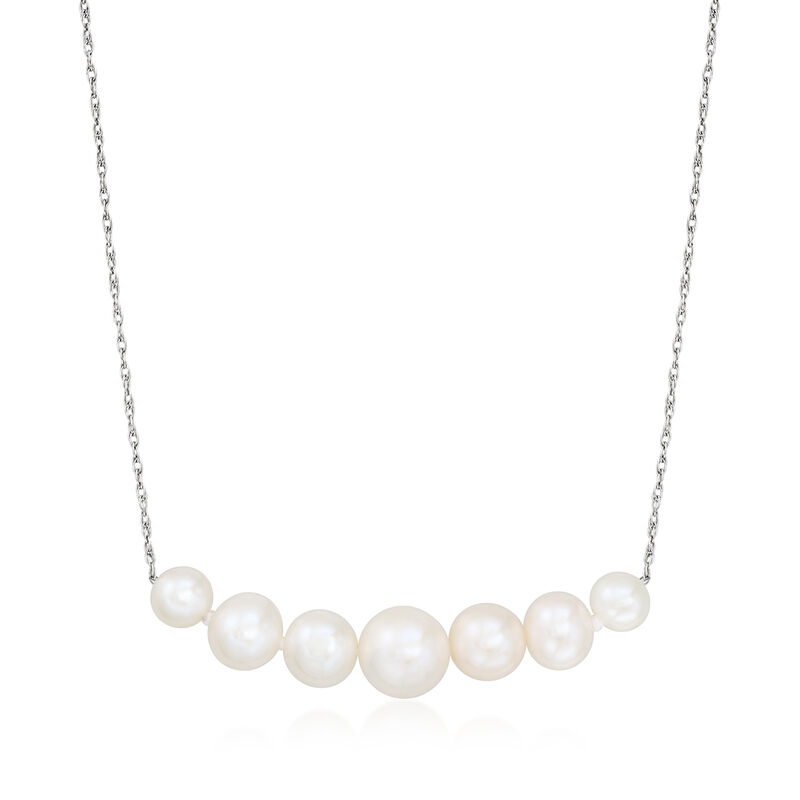 5-9mm Cultured Pearl Bar Necklace in 14kt White Gold image number 0