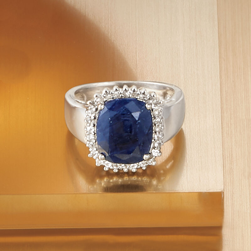 4.50 Carat Sapphire and .20 ct. t.w. White Topaz Ring in Sterling Silver image number 3