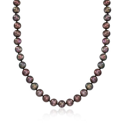 C. 1990 Vintage 7.5-8mm Black Cultured Pearl Necklace with 14kt White Gold