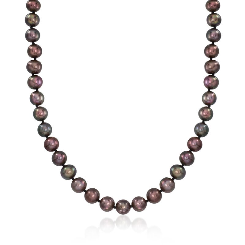 C. 1990 Vintage 7.5-8mm Black Cultured Pearl Necklace with 14kt White Gold. 18" image number 0