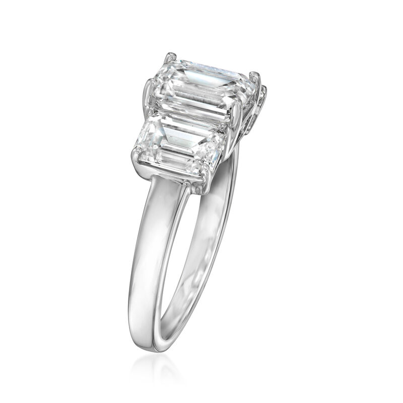 4.00 ct. t.w. Emerald-Cut Lab-Grown Diamond Three-Stone Ring in 14kt White Gold image number 2