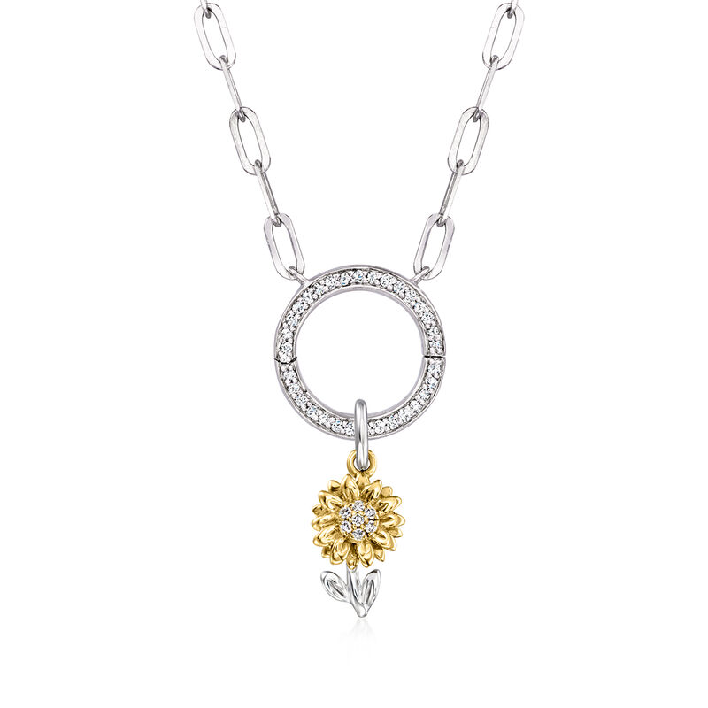 Sterling Silver and 14kt Yellow Gold Sunflower Charm with Diamonds  image number 2