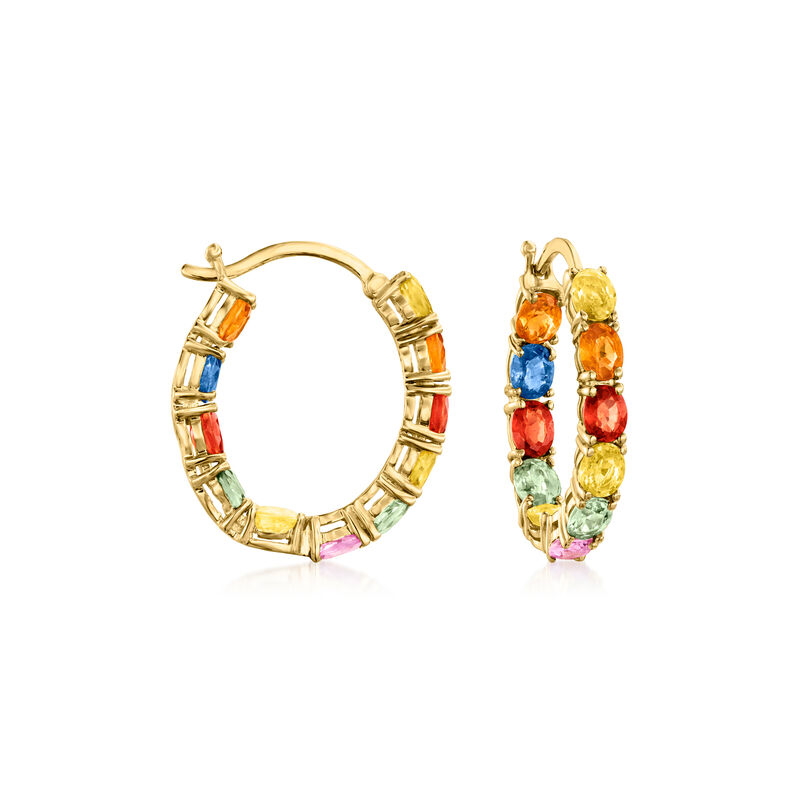 5.75 ct. t.w. Multicolored Sapphire Inside-Outside Hoop Earrings in 18kt Gold Over Sterling image number 0