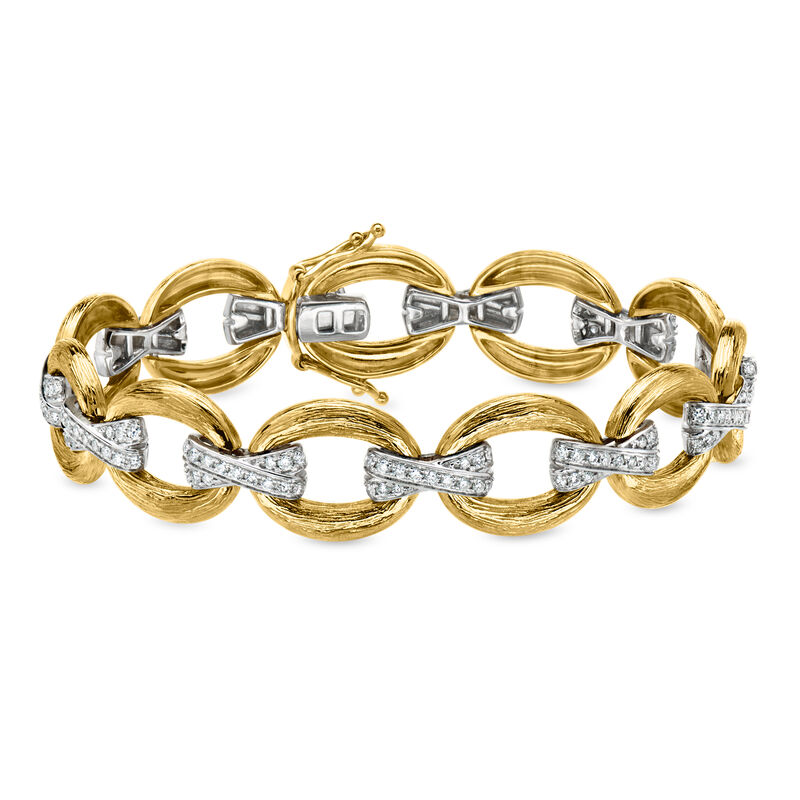 1.00 ct. t.w. Lab-Grown Diamond Textured Oval-Link Bracelet in Sterling Silver and 18kt Gold Over Sterling image number 0