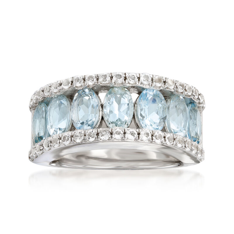 2.80 ct. t.w. Aquamarine and .70 ct. t.w. White Topaz Ring in Sterling Silver image number 0