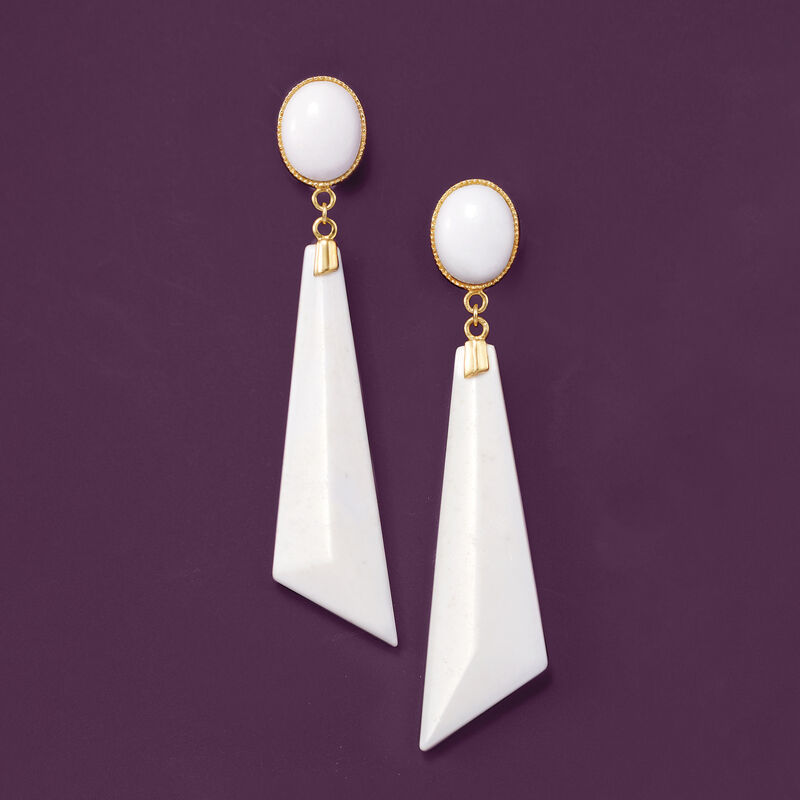 White Agate Geometric Drop Earrings in 14kt Yellow Gold  image number 4