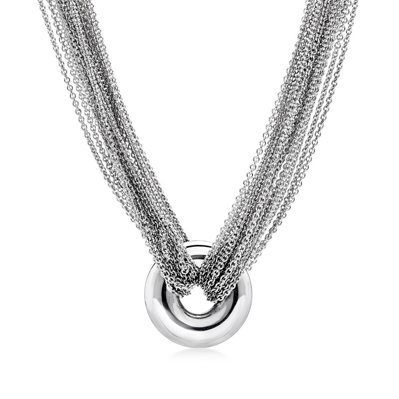 C. 2000 Vintage Tiffany Jewelry Sterling Silver Multi-Strand Circle Toggle Necklace. 18" image number 0