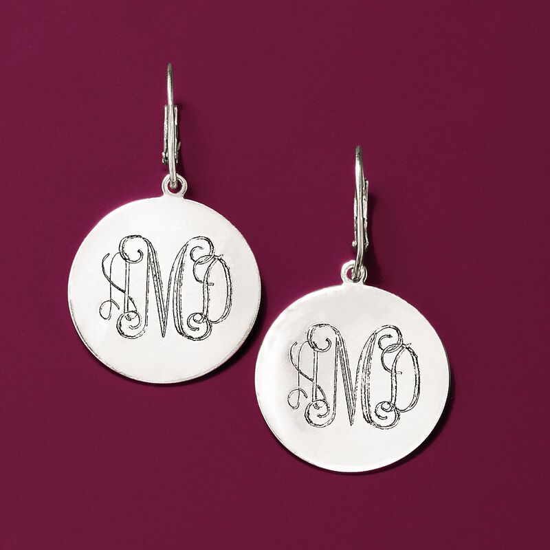 Italian Sterling Silver Personalized Disc Drop Earrings image number 3
