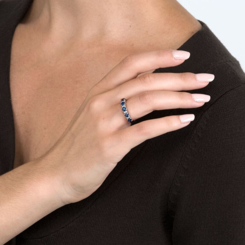 .70 ct. t.w. Sapphire Five-Stone Ring with Diamond Accents in 14kt White Gold image number 4