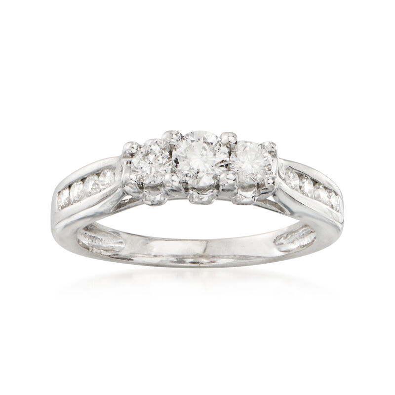 C. 1990 Vintage .50 ct. t.w. Three-Stone Diamond Ring in 14kt White Gold. Size 6 image number 0