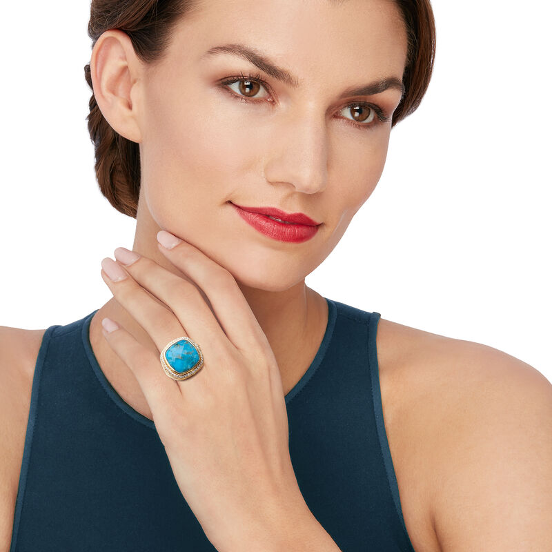 Turquoise and .70 ct. t.w. White Zircon in 18kt Gold Over Sterling image number 1