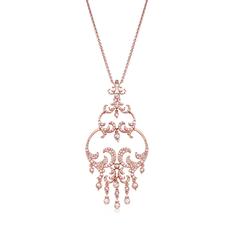 C. 1990 Vintage Stefan Hafner 3.15 ct. t.w. Diamond Fancy Drop Necklace in 18kt Rose Gold. 14&quot; image number 1