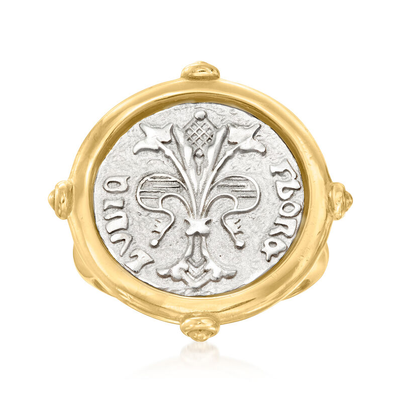 Italian Sterling Silver Fiorino Coin Ring in 18kt Gold Over Sterling image number 0