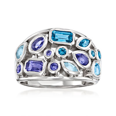 1.16 ct. t.w. Tonal Blue Multi-Gemstone Ring in Sterling Silver