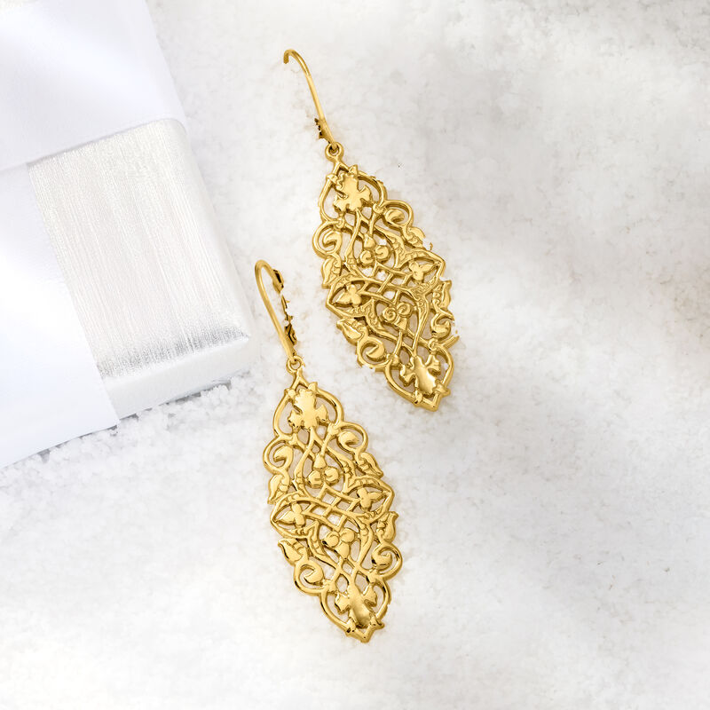 18kt Gold Over Sterling Filigree Drop Earrings image number 3