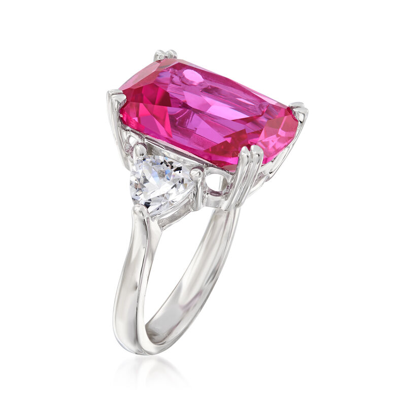 12.50 Carat Pink CZ and 1.50 ct. t.w. CZ Ring in Sterling Silver image number 2