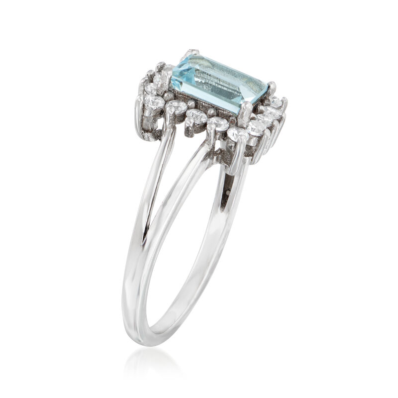 1.10 Carat Aquamarine and .40 ct. t.w. White Zircon Ring in Sterling Silver image number 2
