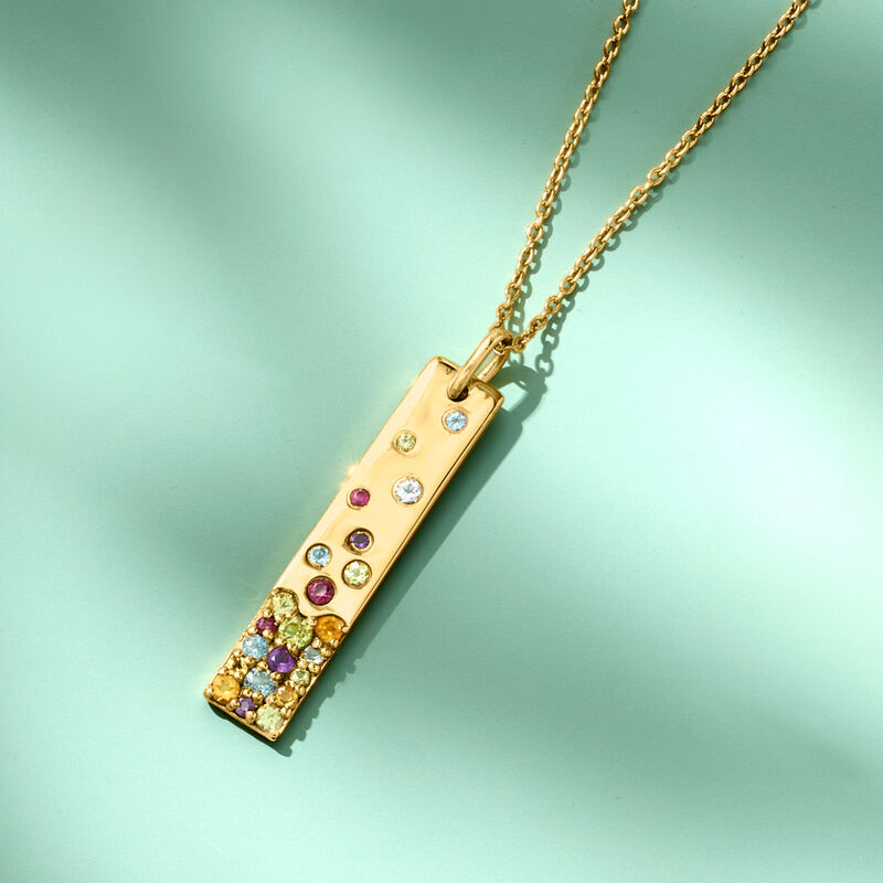 1.08 ct. t.w. Scattered Multi-Gemstone Bar Pendant Necklace in 18kt Gold Over Sterling. 18" image number 2