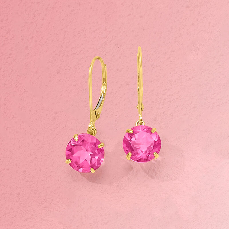 4.20 ct. t.w. Pink Topaz Drop Earrings in 14kt Yellow Gold image number 3