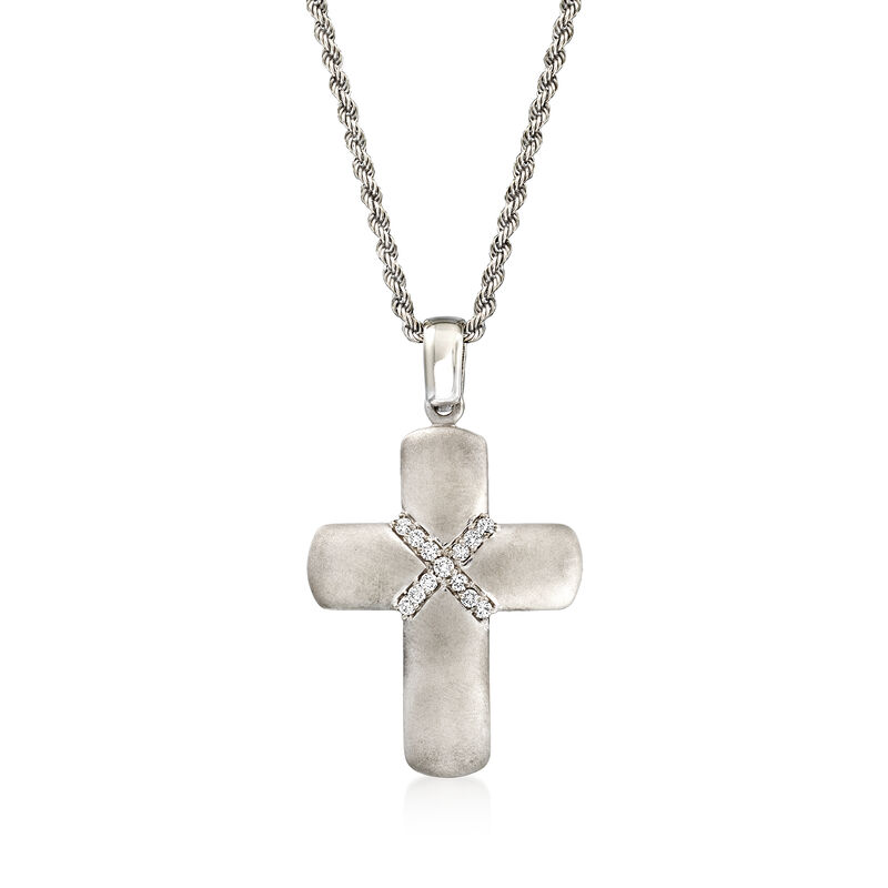 C. 2000 Vintage .31 ct. t.w. Diamond Cross Pendant Necklace in 14kt White Gold image number 0