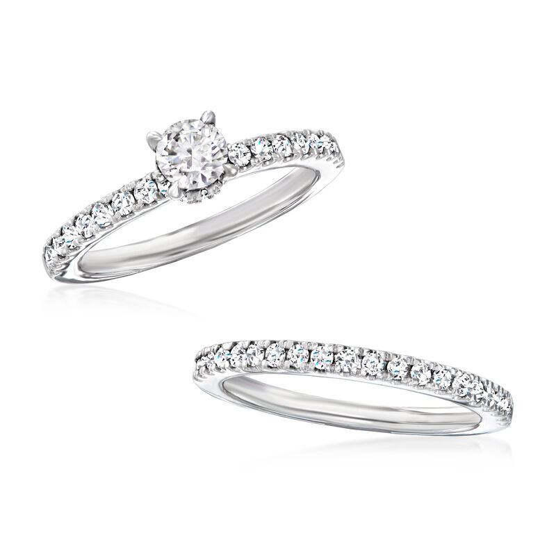 1.00 ct. t.w. Diamond Bridal Set: Engagement and Wedding Rings in 14kt White Gold image number 3