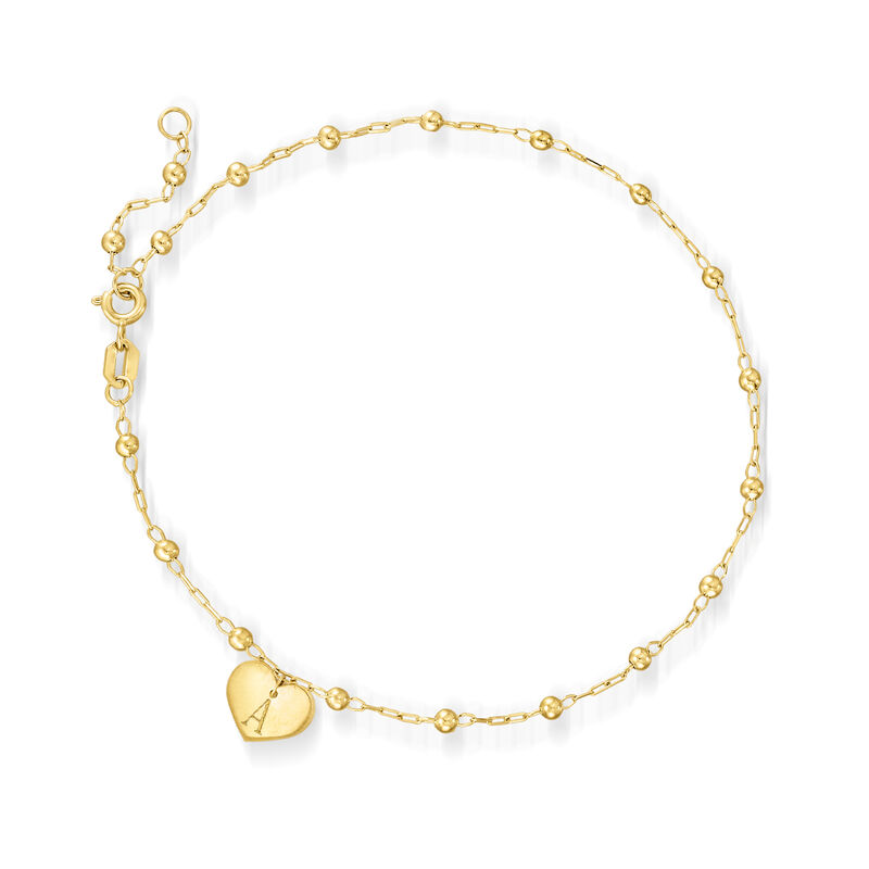 Italian 14kt Yellow Gold Personalized Bead-Link Heart Anklet image number 0