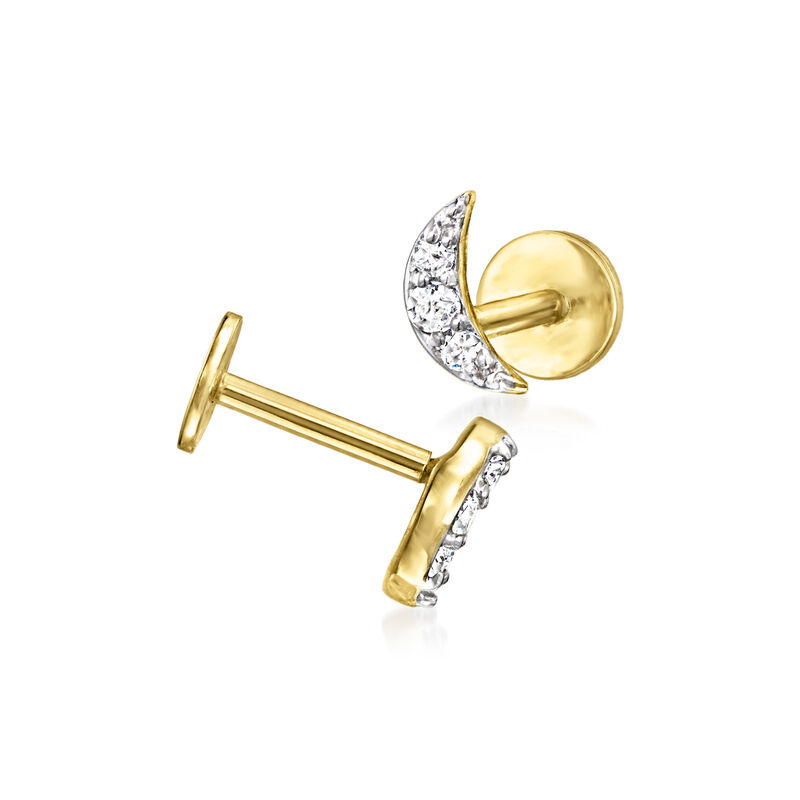 Diamond Moon Flat-Back Stud Earrings in 14kt Yellow Gold image number 2