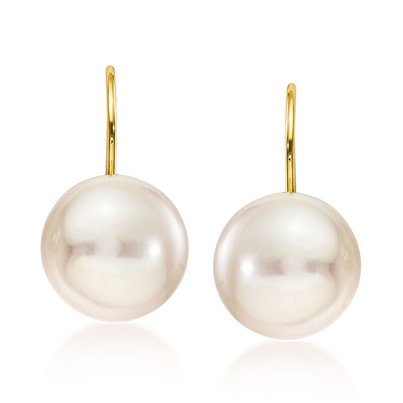 10-11mm Cultured Button Pearl Drop Earrings in 14kt Yellow Gold image number 0