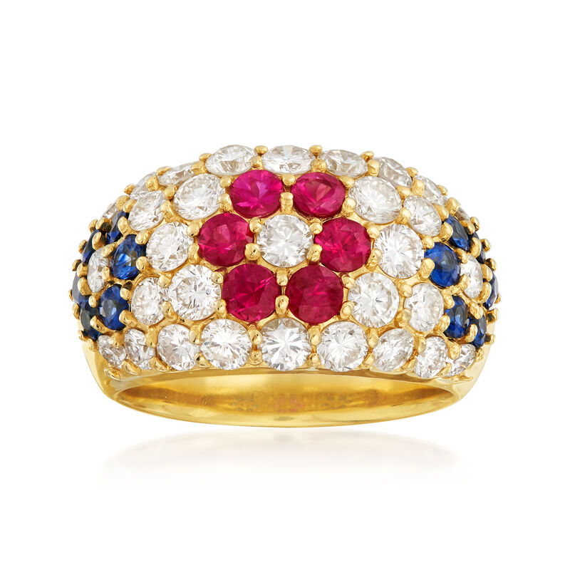 C. 1980 Vintage 1.95 ct. t.w. Diamond and 1.32 ct. t.w. Multi-Gemstone Ring in 18kt Yellow Gold image number 0
