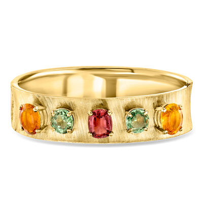 C. 1970 Vintage 16.60 ct. t.w. Multi-Gemstone Bangle Bracelet in 14kt Yellow Gold