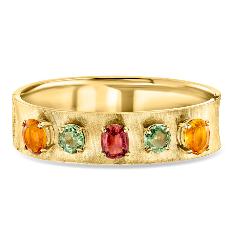 C. 1970 Vintage 16.60 ct. t.w. Multi-Gemstone Bangle Bracelet in 14kt Yellow Gold. 8" image number 0