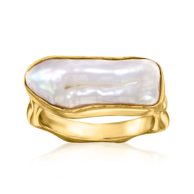 19x7mm Cultured Biwa Pearl Geometric Ring in 18kt Gold Over Sterling image number 0