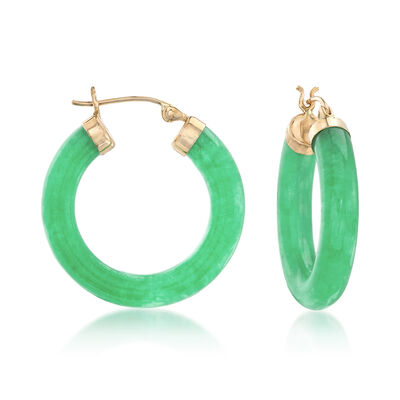 Jade Hoop Earrings with 14kt Yellow Gold