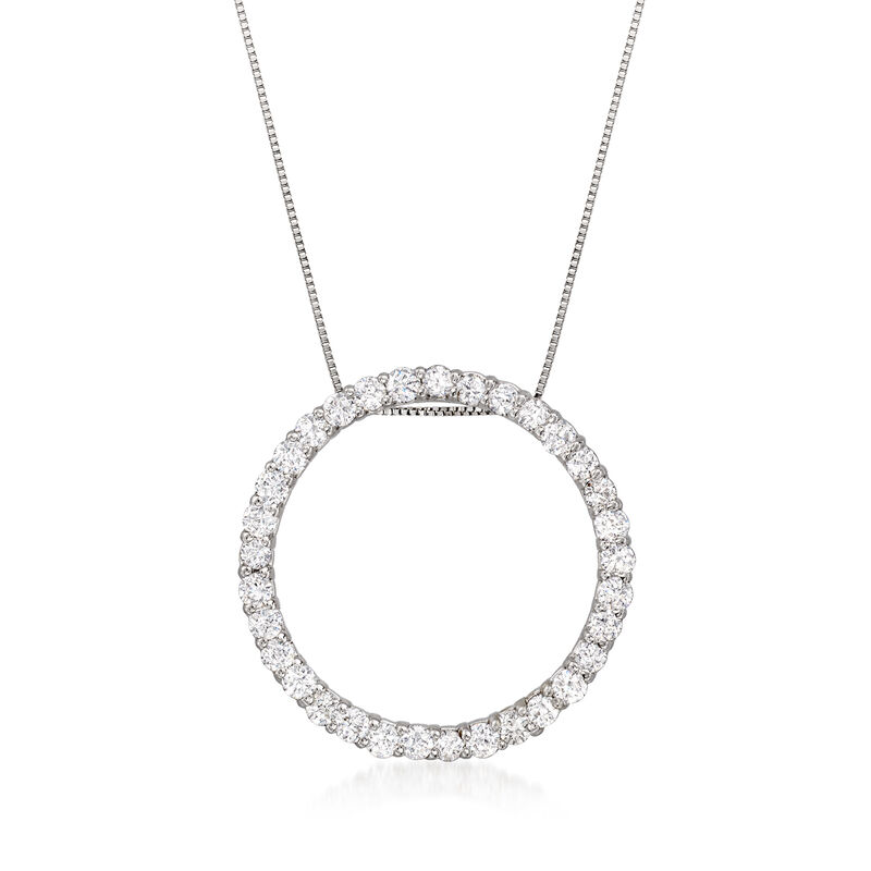 2.00 ct. t.w. Diamond Eternity Circle Pendant Necklace in 14kt White Gold. 18" image number 1