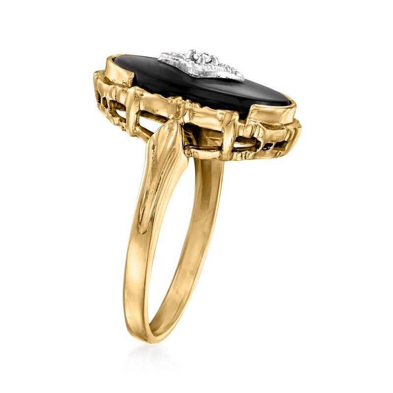 C. 1960 Vintage Black Onyx Ring with Diamond Accent in 10kt Yellow Gold image number 2