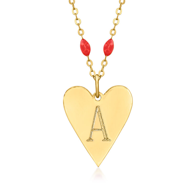 Italian Personalized Red Enamel Heart Necklace in 14kt Yellow Gold image number 2
