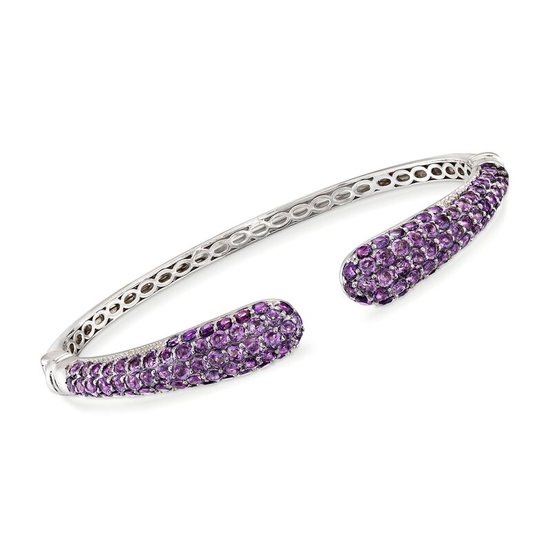 8.10 ct. t.w. Pave Amethyst Cuff Bracelet in Sterling Silver. 8&quot; image number 0