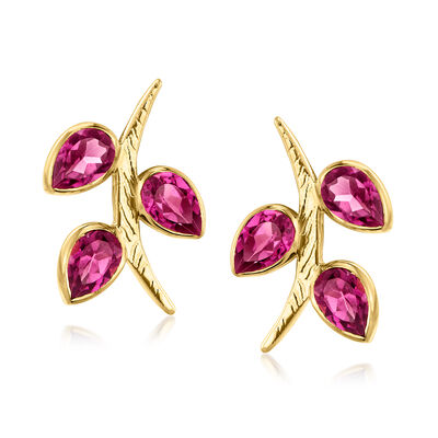 2.80 ct. t.w. Rhodolite Garnet Leaves on Branch Earrings in 18kt Gold Over Sterling