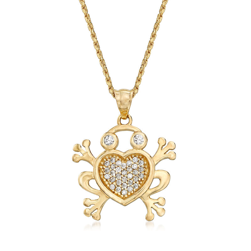 .20 ct. t.w. CZ Frog Adjustable Pendant Necklace in 14kt Two-Tone Gold image number 0