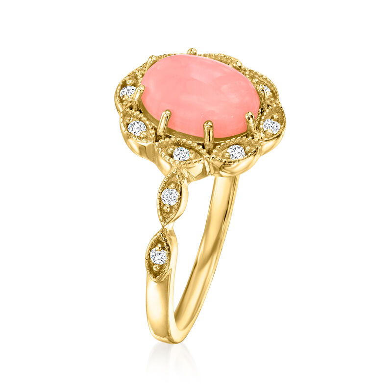 Pink Coral Ring with .10 ct. t.w. White Zircons in 18kt Gold Over Sterling image number 2