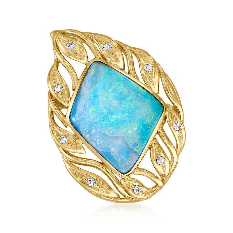 C. 1980 Vintage Opal and .16 ct. t.w. Diamond Pin/Pendant in 18kt Yellow Gold  image number 0